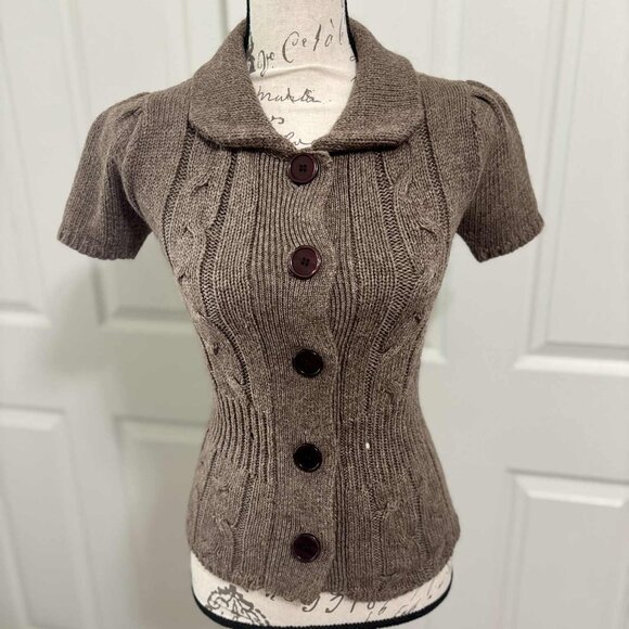 Maurices Sweaters - Like New Chocolate Brown Button-Up Form-Fitting Sweater with Short-Sleeves